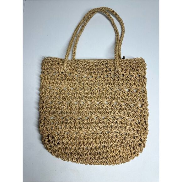 Vintage Cappelli Straworld Inc Large Tote With Safari Animal Wood Beads Notes - Picture 10 of 14